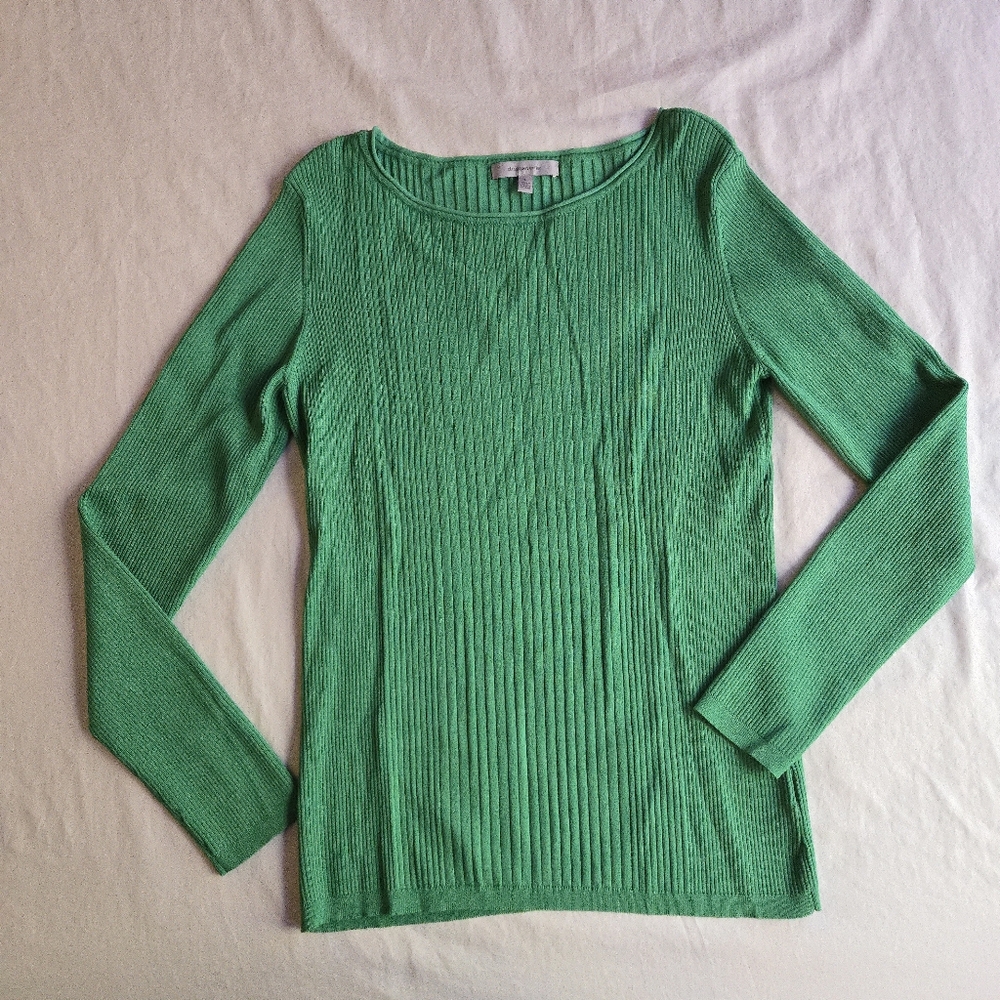 Classiques Entier Kelly Green Ribbed Pleated Knit Sweater Too